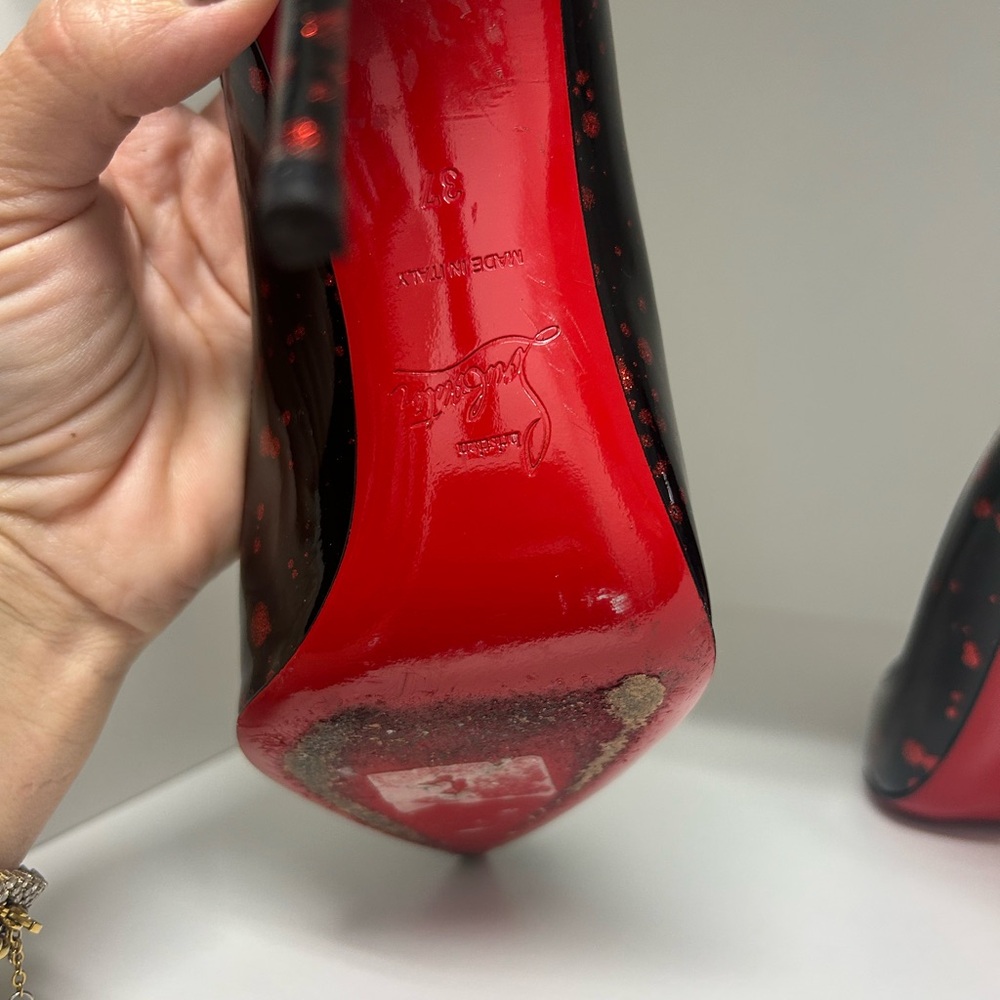 Christian Louboutin Pigalle Follies Black Patent sz 37 red black w box 100mm - Picture 11 of 15